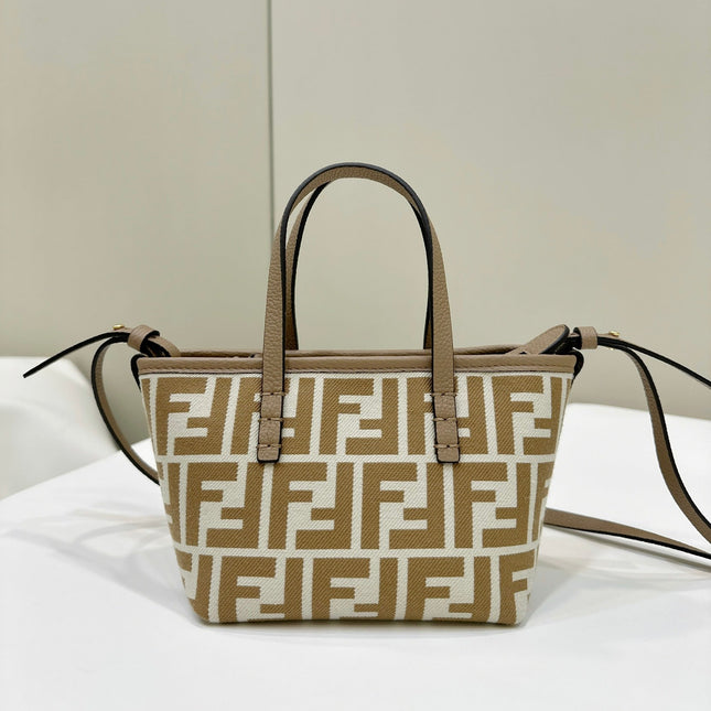 MINI ROLL BAG 15 PEANUT BROWN MIX WHITE FF JACQUARD FABRIC