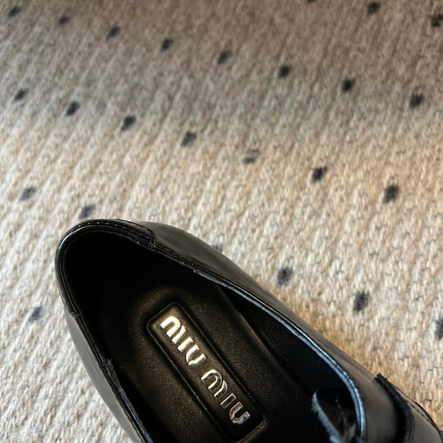 MIUMIU 26S SLIP-ON LOAFERS IN BLACK CALFSKIN SQUARE BUCKLE