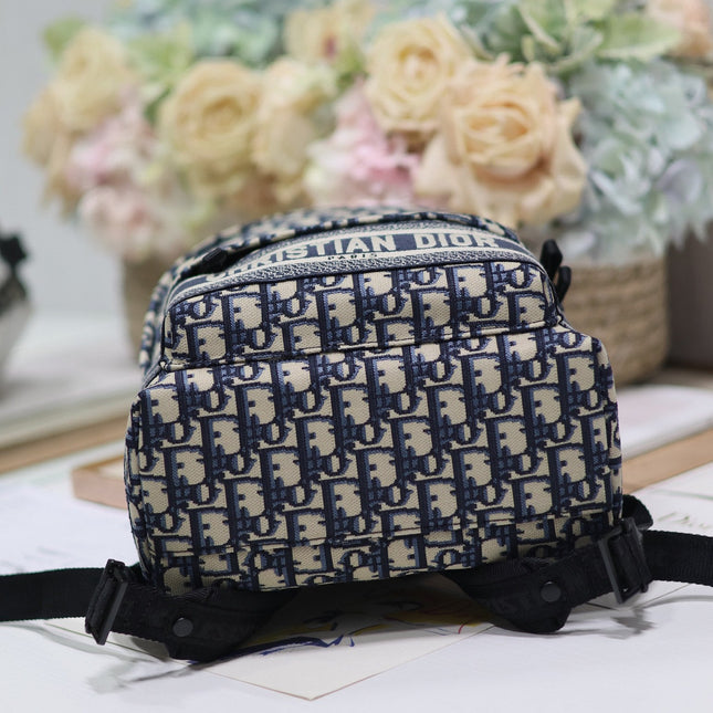 DIOR 26S TRAVEK BACKPACK 23 IN BLUE OBLIQUE JACQUARD