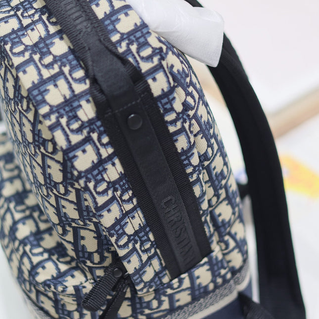 DIOR 26S TRAVEK BACKPACK 23 IN BLUE OBLIQUE JACQUARD