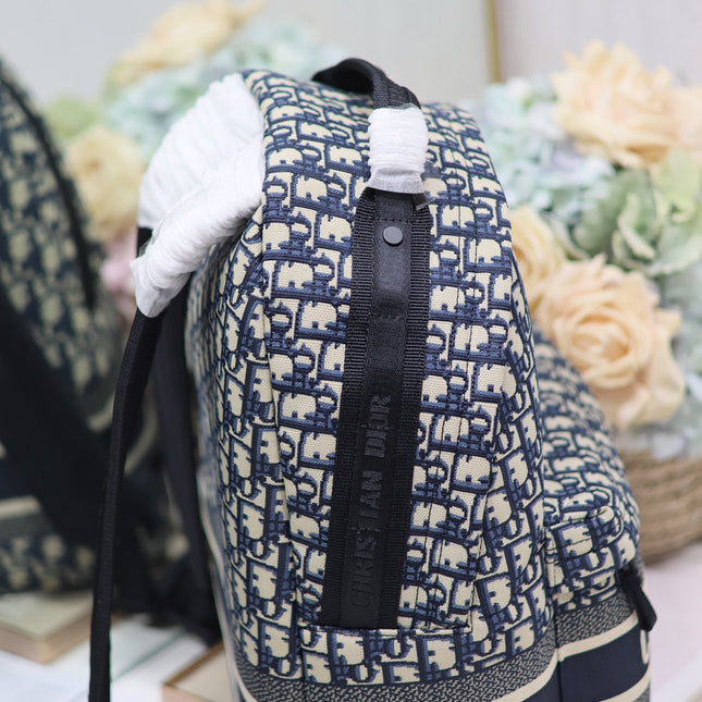DIOR 26S TRAVEK BACKPACK 35 IN BLUE OBLIQUE JACQUARD