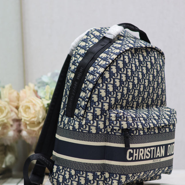 DIOR 26S TRAVEK BACKPACK 35 IN BLUE OBLIQUE JACQUARD
