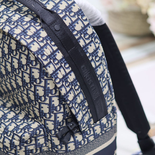 DIOR 26S TRAVEK BACKPACK 35 IN BLUE OBLIQUE JACQUARD