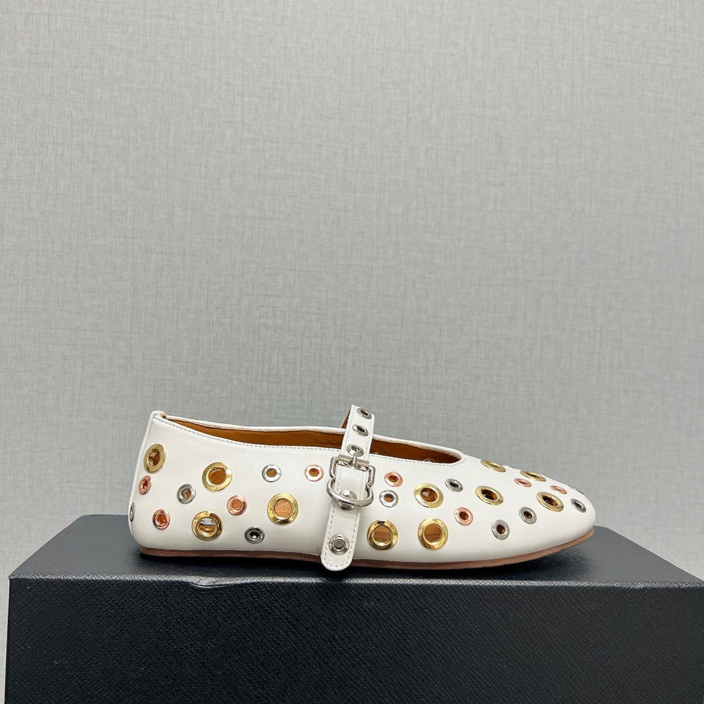 ALAIA MARY JANE SHOES IN WHITE LAMBSKIN GOLD MIX SILVER HARDWARE