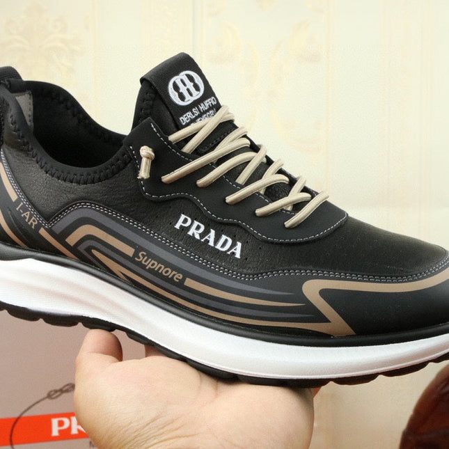 PRA SNEAKER IN BLACK MIX GOLD CALFSKIN AND BREATHABLE MESH