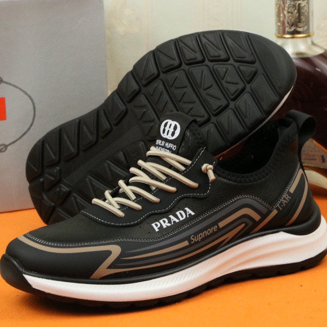 PRA SNEAKER IN BLACK MIX GOLD CALFSKIN AND BREATHABLE MESH