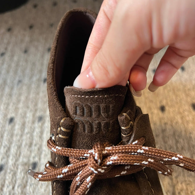 MIUMIU 26S CHUKKA BOOTS IN DARK BROWN SUEDE