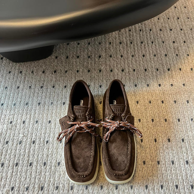 MIUMIU 26S CHUKKA BOOTS IN DARK BROWN SUEDE