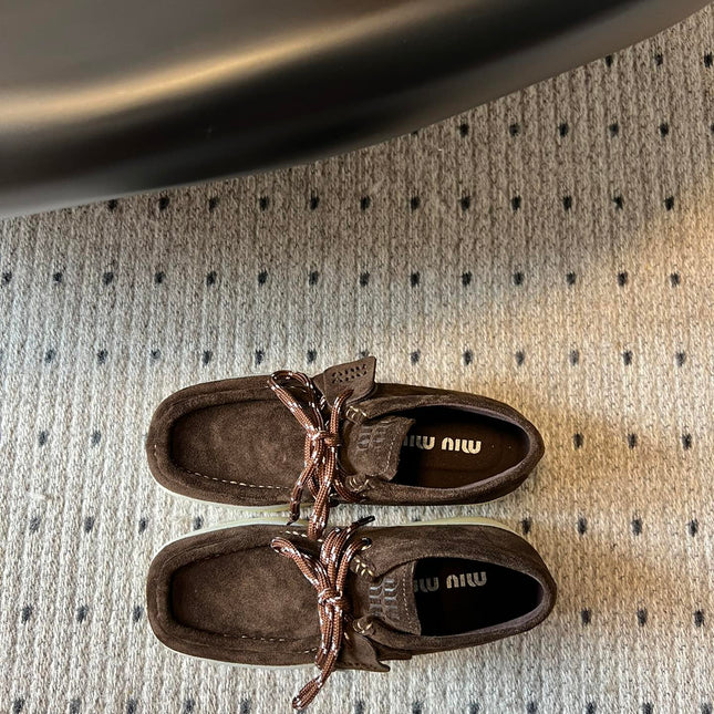 MIUMIU 26S CHUKKA BOOTS IN DARK BROWN SUEDE