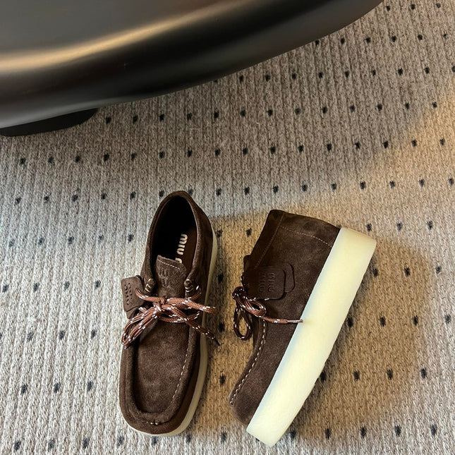 MIUMIU 26S CHUKKA BOOTS IN DARK BROWN SUEDE