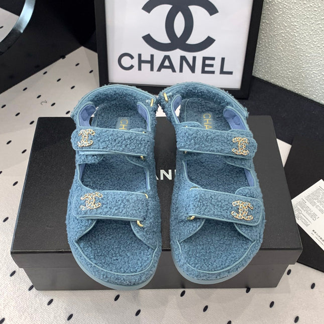 CC DAD SANDAL AEGEAN BLUE LAMB FUR