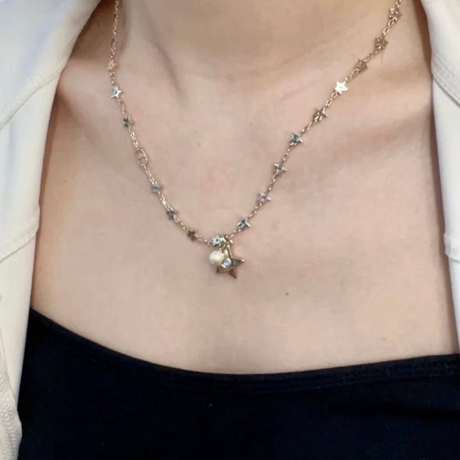 CD 26S STAR CHAIN PEARL PENDANT NECKLACE IN GOLD TONE METAL 631051