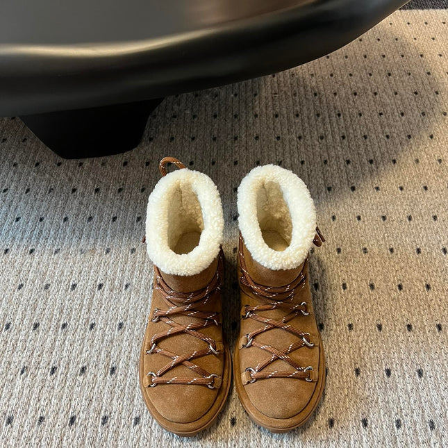 MIUMIU 26S LACE-UP ANKLE BOOTS IN CARAMEL BROWN SUEDE AND WOOL