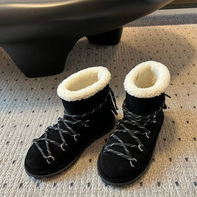 MIUMIU 26S LACE-UP ANKLE BOOTS IN BLACK SUEDE AND WOOL