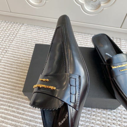 SQUARE-TOE MULES IN BLACK CALFSKIN
