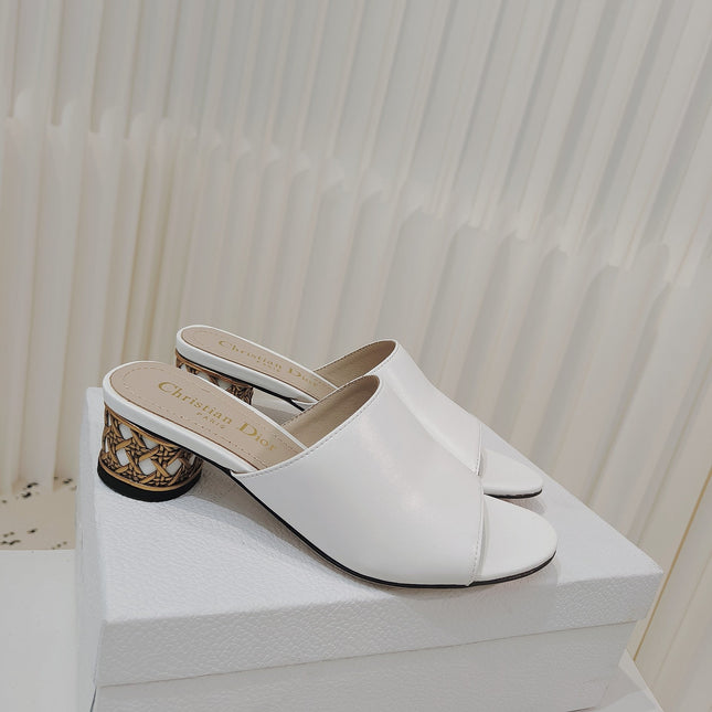 DIOR 26S WIDE-STRAP MULES 40 MM IN WHITE SMOOTH CALFSKIN