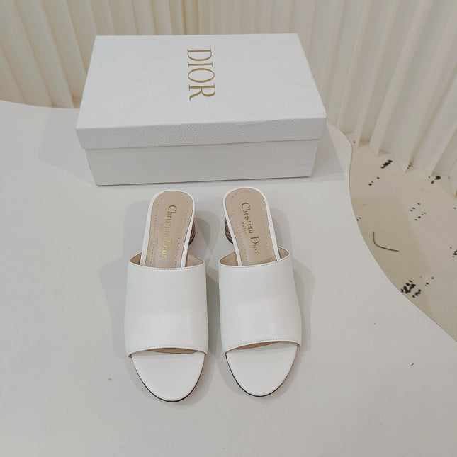 DIOR 26S WIDE-STRAP MULES 40 MM IN WHITE SMOOTH CALFSKIN