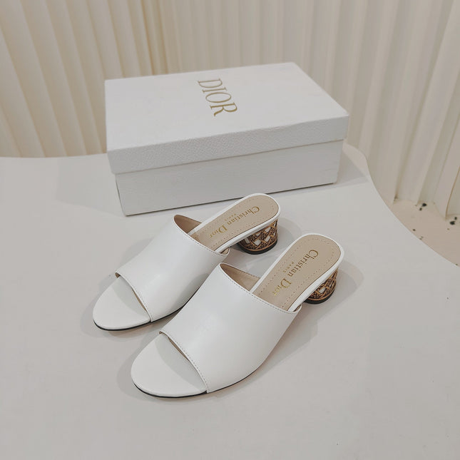 DIOR 26S WIDE-STRAP MULES 40 MM IN WHITE SMOOTH CALFSKIN
