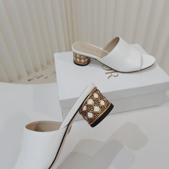DIOR 26S WIDE-STRAP MULES 40 MM IN WHITE SMOOTH CALFSKIN