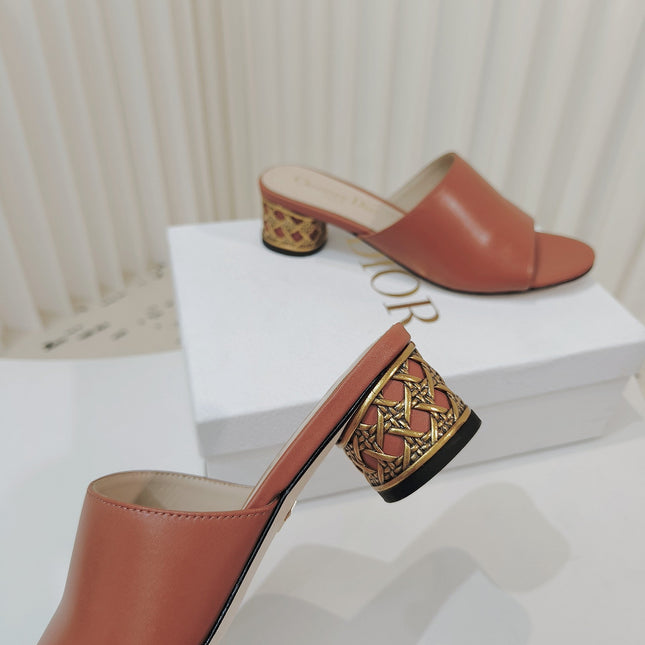 DIOR 26S WIDE-STRAP MULES 40 MM IN BURNT ORANGE SMOOTH CALFSKIN