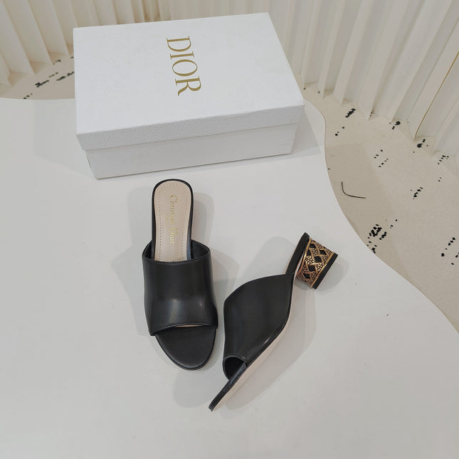 DIOR 26S WIDE-STRAP MULES 40 MM IN BLACK SMOOTH CALFSKIN