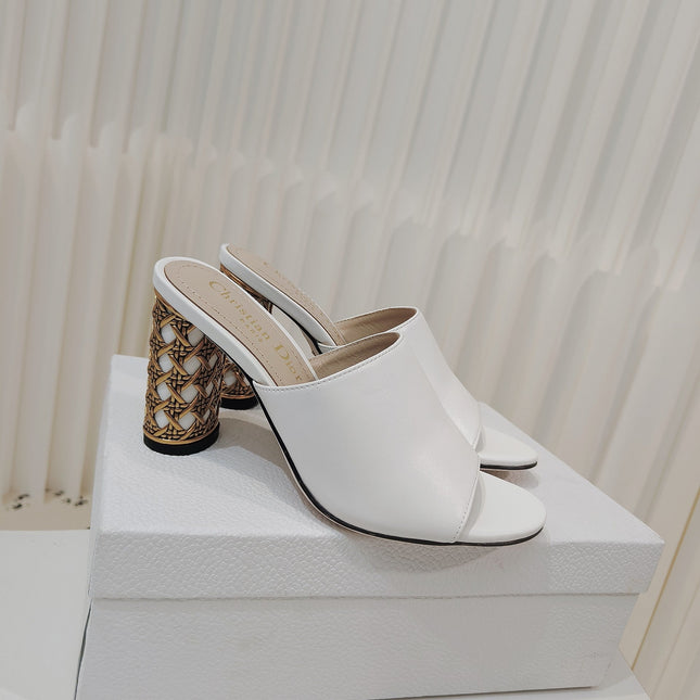 DIOR 26S WIDE-STRAP MULES 80 MM IN WHITE SMOOTH CALFSKIN