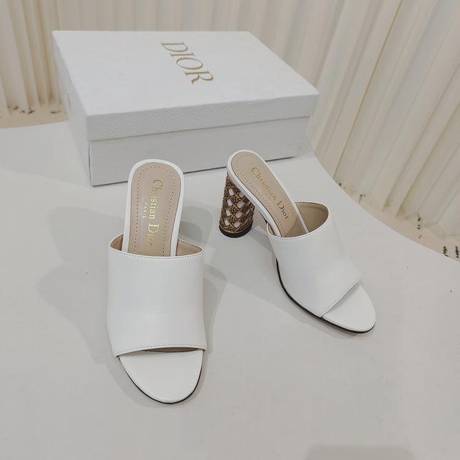 DIOR 26S WIDE-STRAP MULES 80 MM IN WHITE SMOOTH CALFSKIN