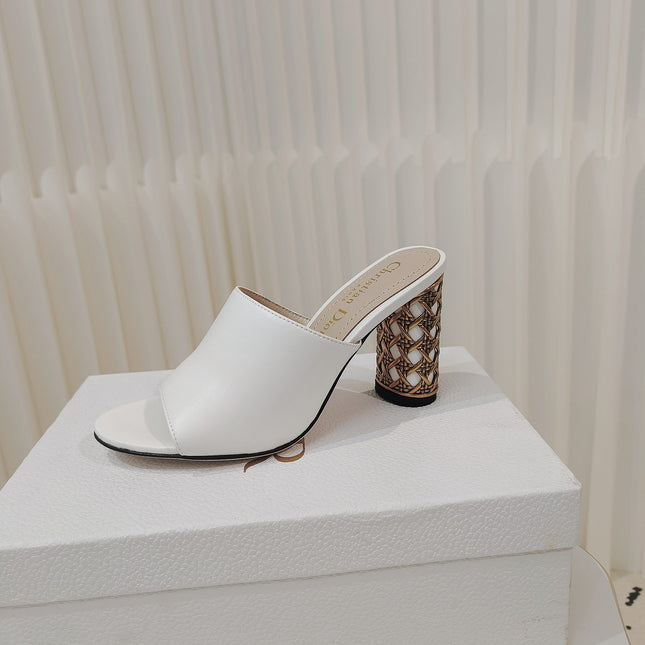 DIOR 26S WIDE-STRAP MULES 80 MM IN WHITE SMOOTH CALFSKIN