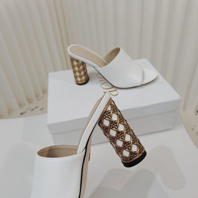 DIOR 26S WIDE-STRAP MULES 80 MM IN WHITE SMOOTH CALFSKIN