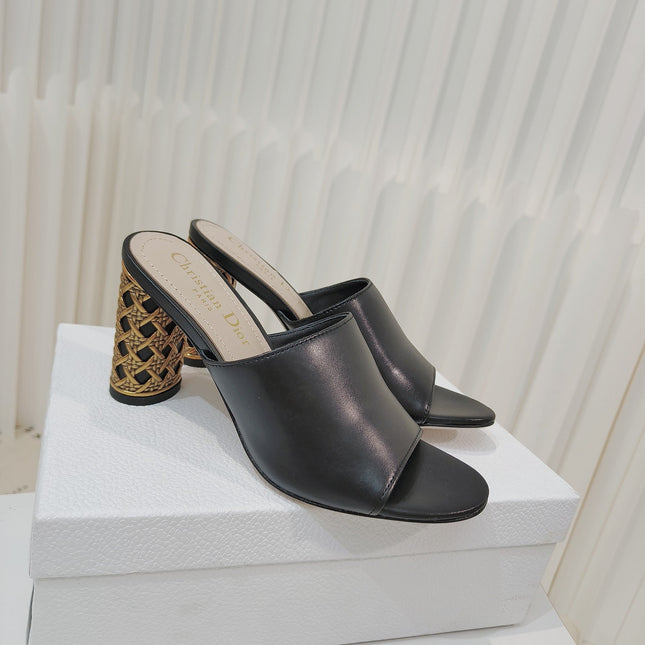 DIOR 26S WIDE-STRAP MULES 80 MM IN BLACK SMOOTH CALFSKIN