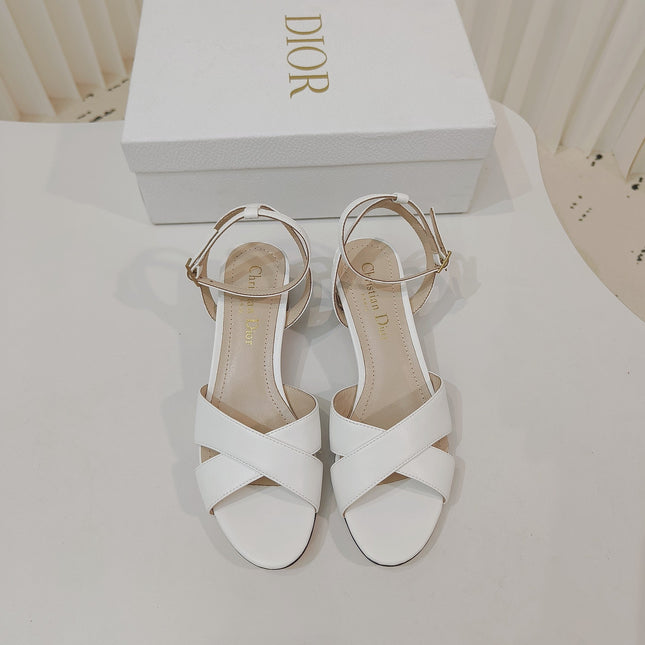 DIOR 26S METALLIC-HEEL SANDALS 40 MM IN WHITE LAMBSKIN