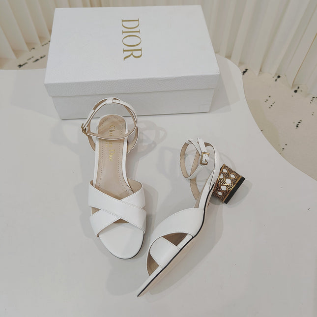DIOR 26S METALLIC-HEEL SANDALS 40 MM IN WHITE LAMBSKIN