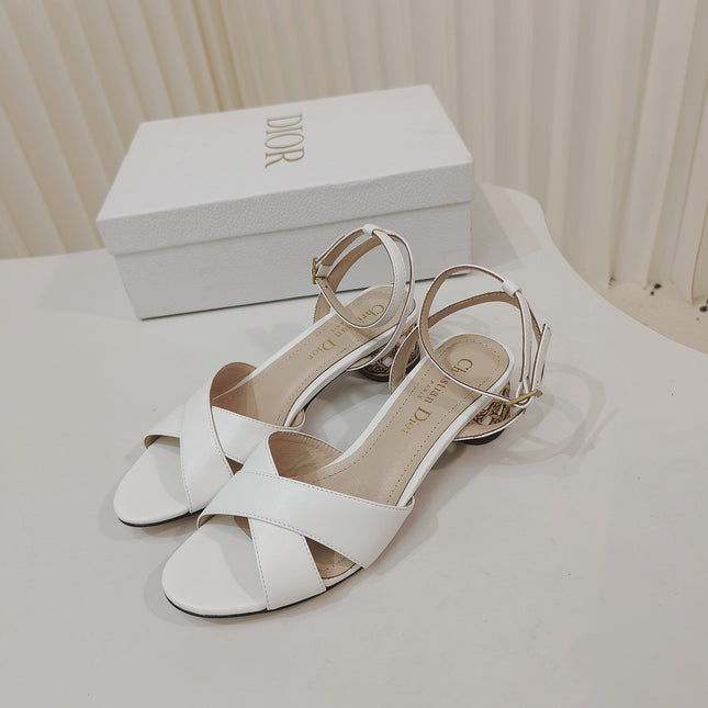 DIOR 26S METALLIC-HEEL SANDALS 40 MM IN WHITE LAMBSKIN