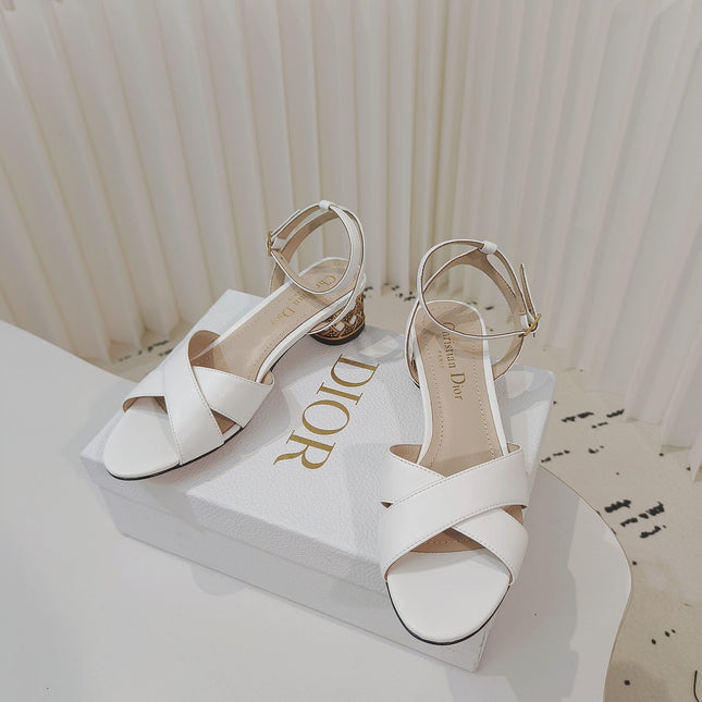 DIOR 26S METALLIC-HEEL SANDALS 40 MM IN WHITE LAMBSKIN
