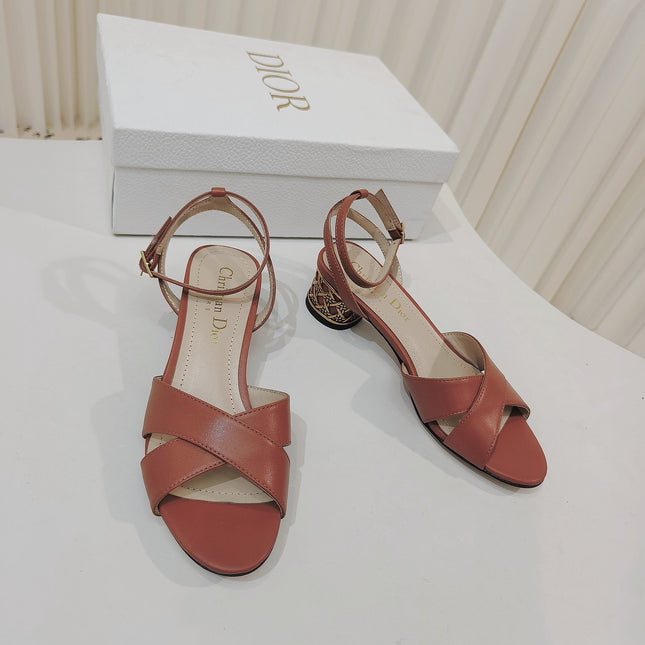 DIOR 26S METALLIC-HEEL SANDALS 40 MM IN BURNT ORANGE LAMBSKIN