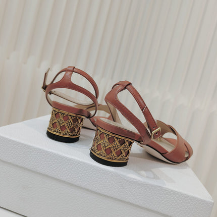 DIOR 26S METALLIC-HEEL SANDALS 40 MM IN BURNT ORANGE LAMBSKIN