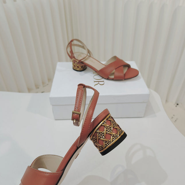 DIOR 26S METALLIC-HEEL SANDALS 40 MM IN BURNT ORANGE LAMBSKIN