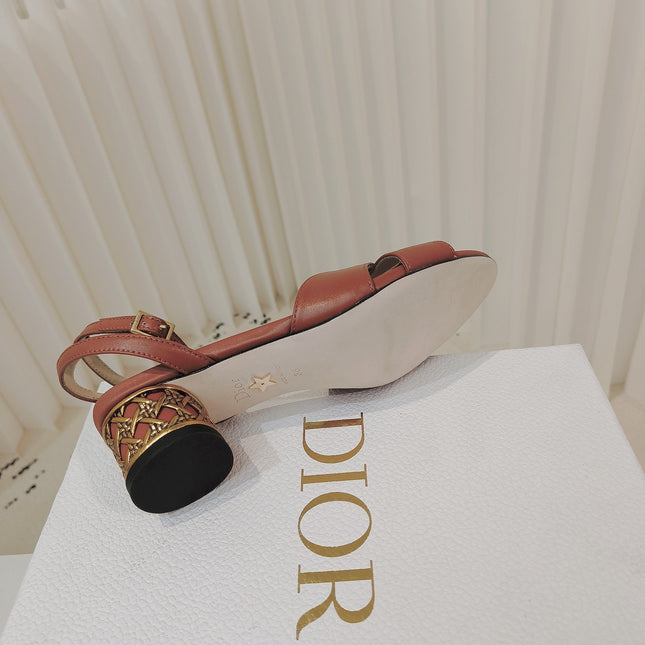 DIOR 26S METALLIC-HEEL SANDALS 40 MM IN BURNT ORANGE LAMBSKIN