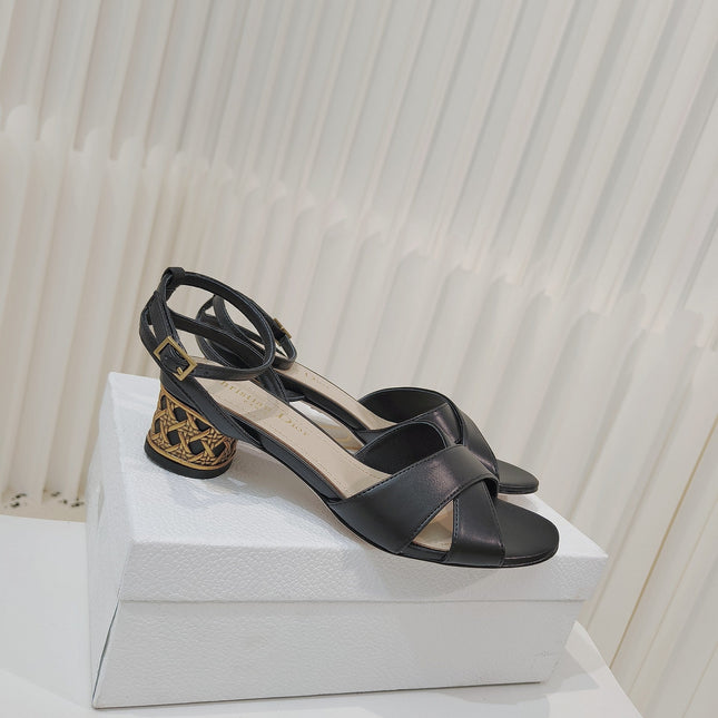 DIOR 26S METALLIC-HEEL SANDALS 40 MM IN BLACK LAMBSKIN