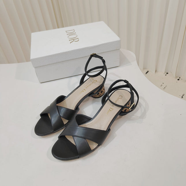 DIOR 26S METALLIC-HEEL SANDALS 40 MM IN BLACK LAMBSKIN