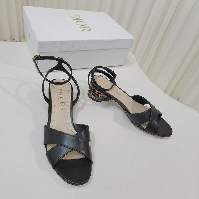 DIOR 26S METALLIC-HEEL SANDALS 40 MM IN BLACK LAMBSKIN