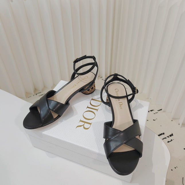 DIOR 26S METALLIC-HEEL SANDALS 40 MM IN BLACK LAMBSKIN