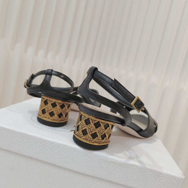 DIOR 26S METALLIC-HEEL SANDALS 40 MM IN BLACK LAMBSKIN