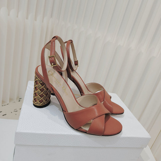 DIOR 26S METALLIC-HEEL SANDALS 80 MM IN BURNT ORANGE LAMBSKIN