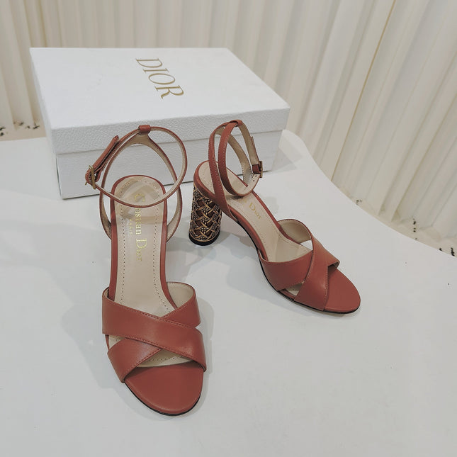 DIOR 26S METALLIC-HEEL SANDALS 80 MM IN BURNT ORANGE LAMBSKIN
