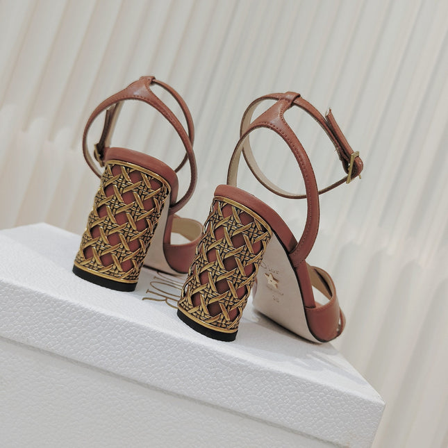 DIOR 26S METALLIC-HEEL SANDALS 80 MM IN BURNT ORANGE LAMBSKIN