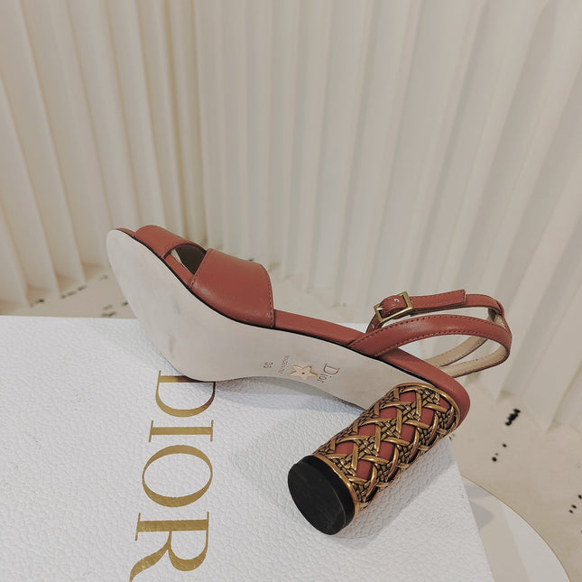 DIOR 26S METALLIC-HEEL SANDALS 80 MM IN BURNT ORANGE LAMBSKIN