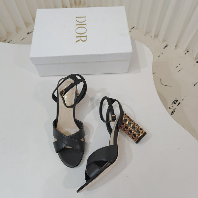 DIOR 26S METALLIC-HEEL SANDALS 80 MM IN BLACK LAMBSKIN
