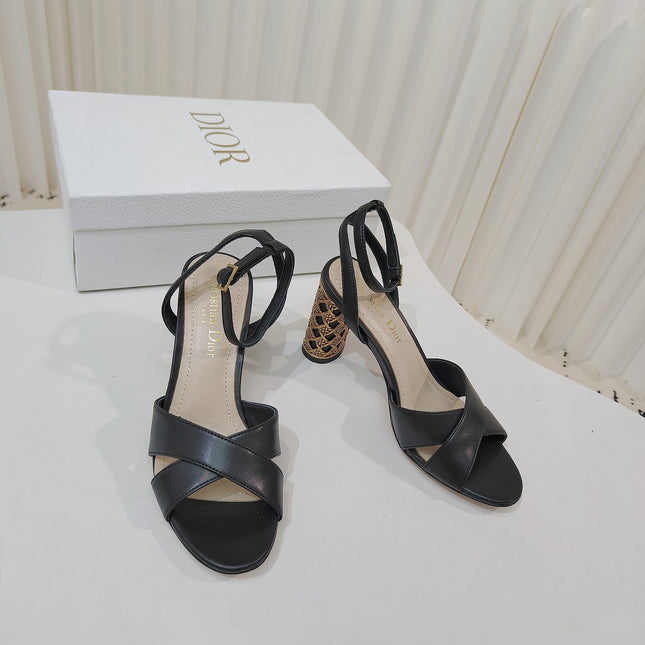 DIOR 26S METALLIC-HEEL SANDALS 80 MM IN BLACK LAMBSKIN