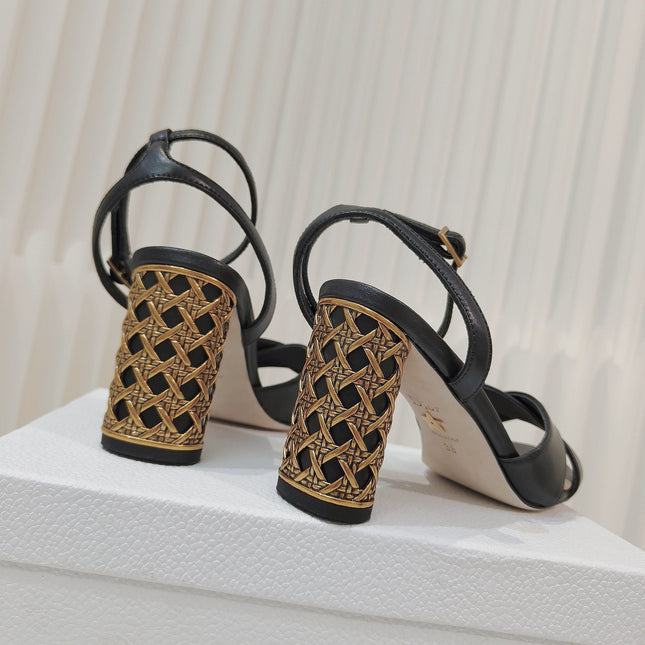 DIOR 26S METALLIC-HEEL SANDALS 80 MM IN BLACK LAMBSKIN